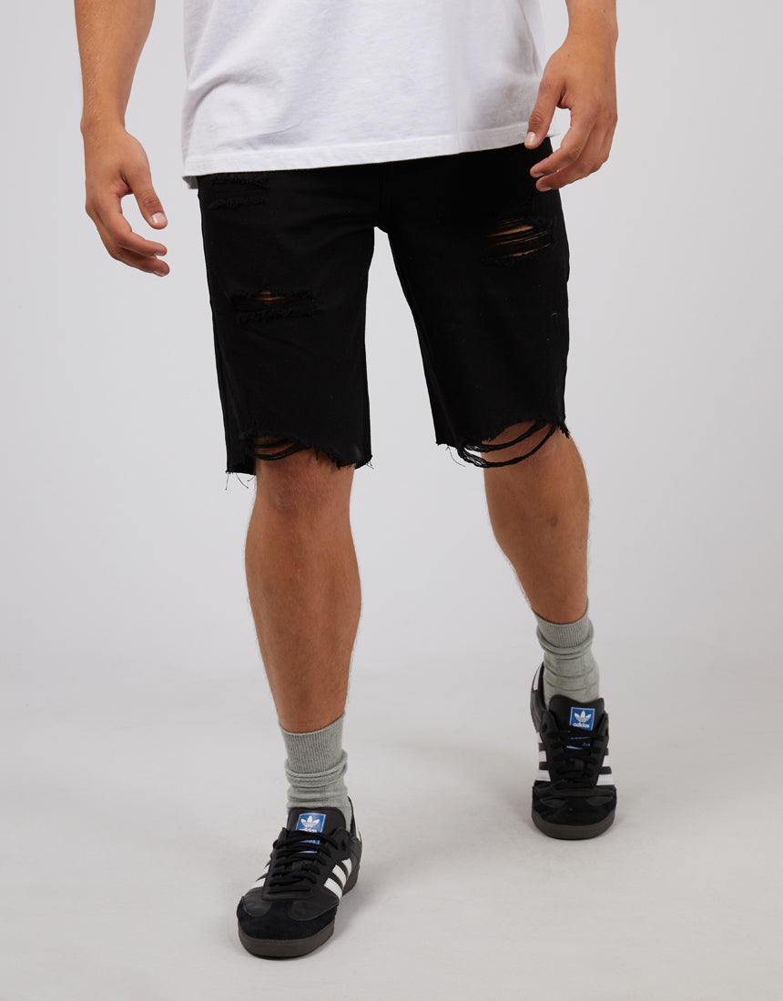 Ripped Relaxed Short Washed Black