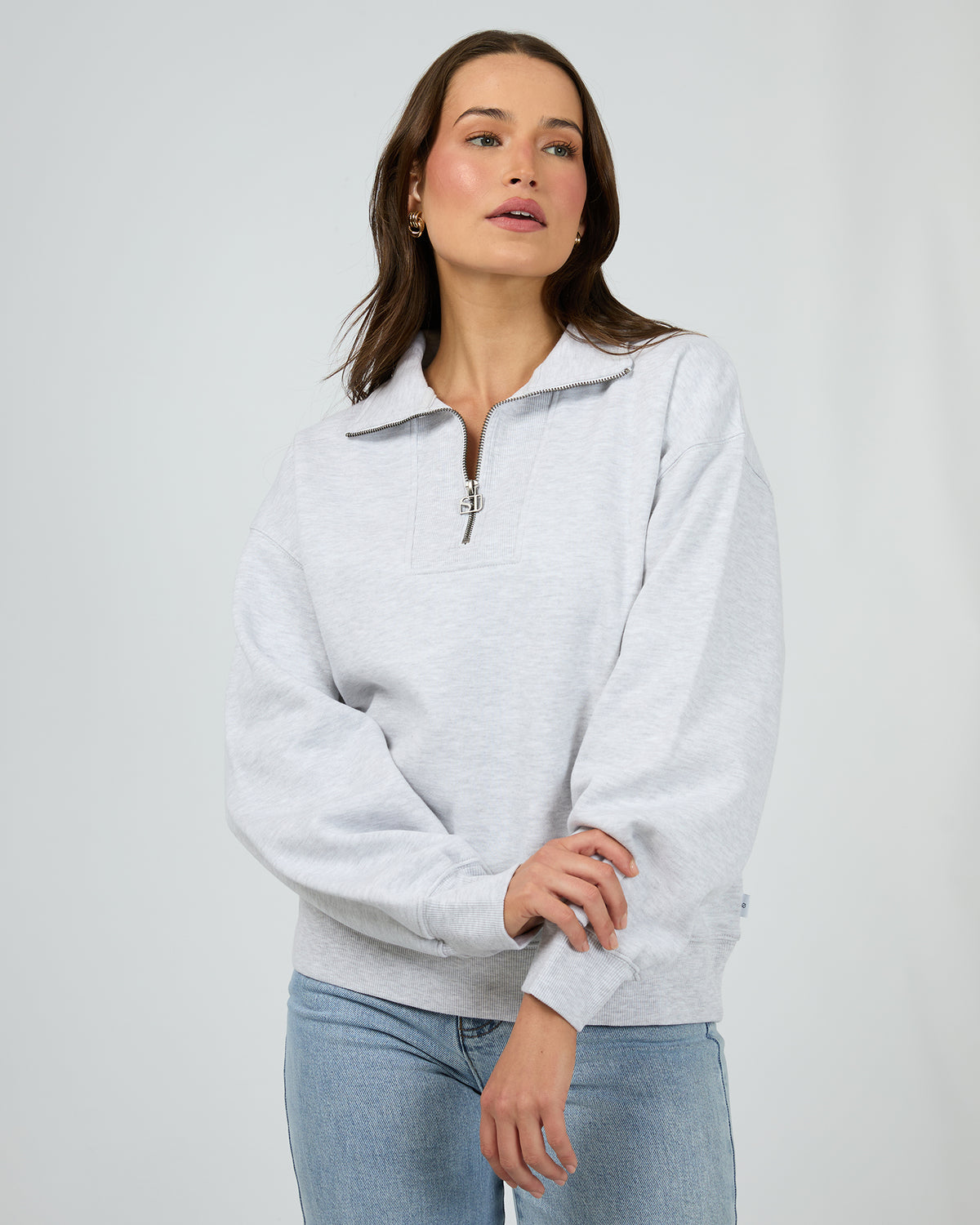 Silent Luxe 1/4 Zip Crew Snow Marle