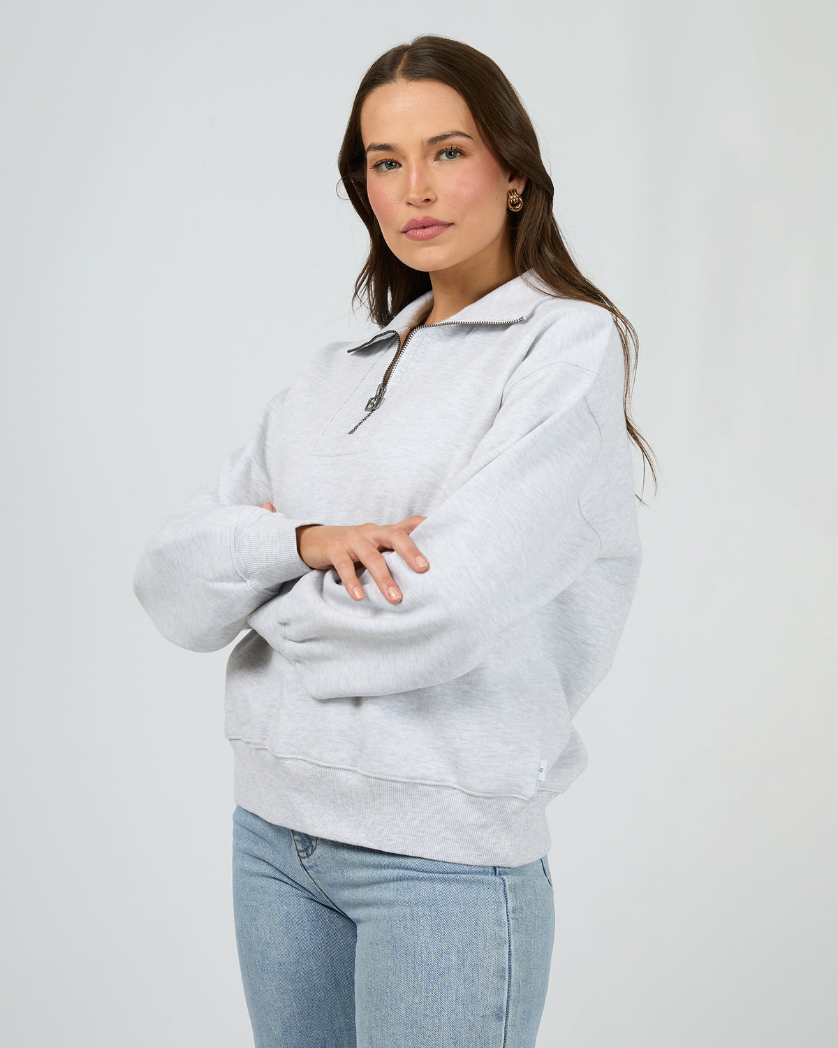 Silent Luxe 1/4 Zip Crew Snow Marle