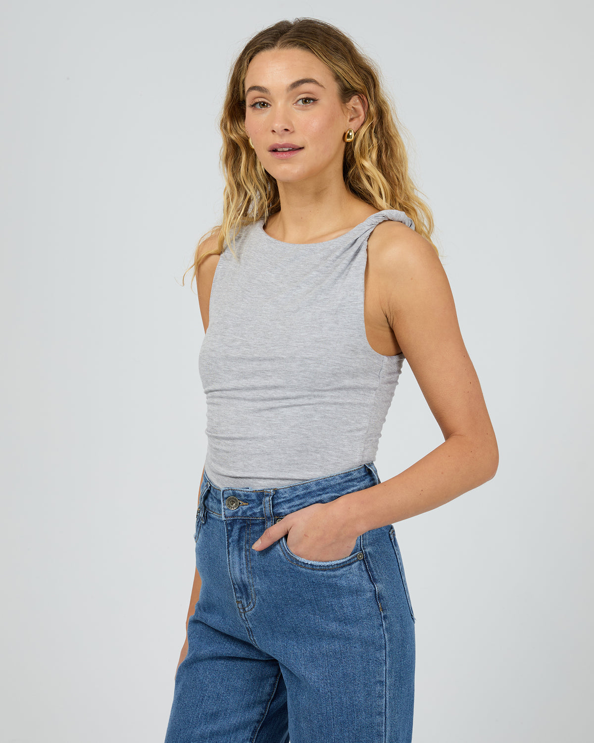 Evie Ruched Bodysuit Grey Marle