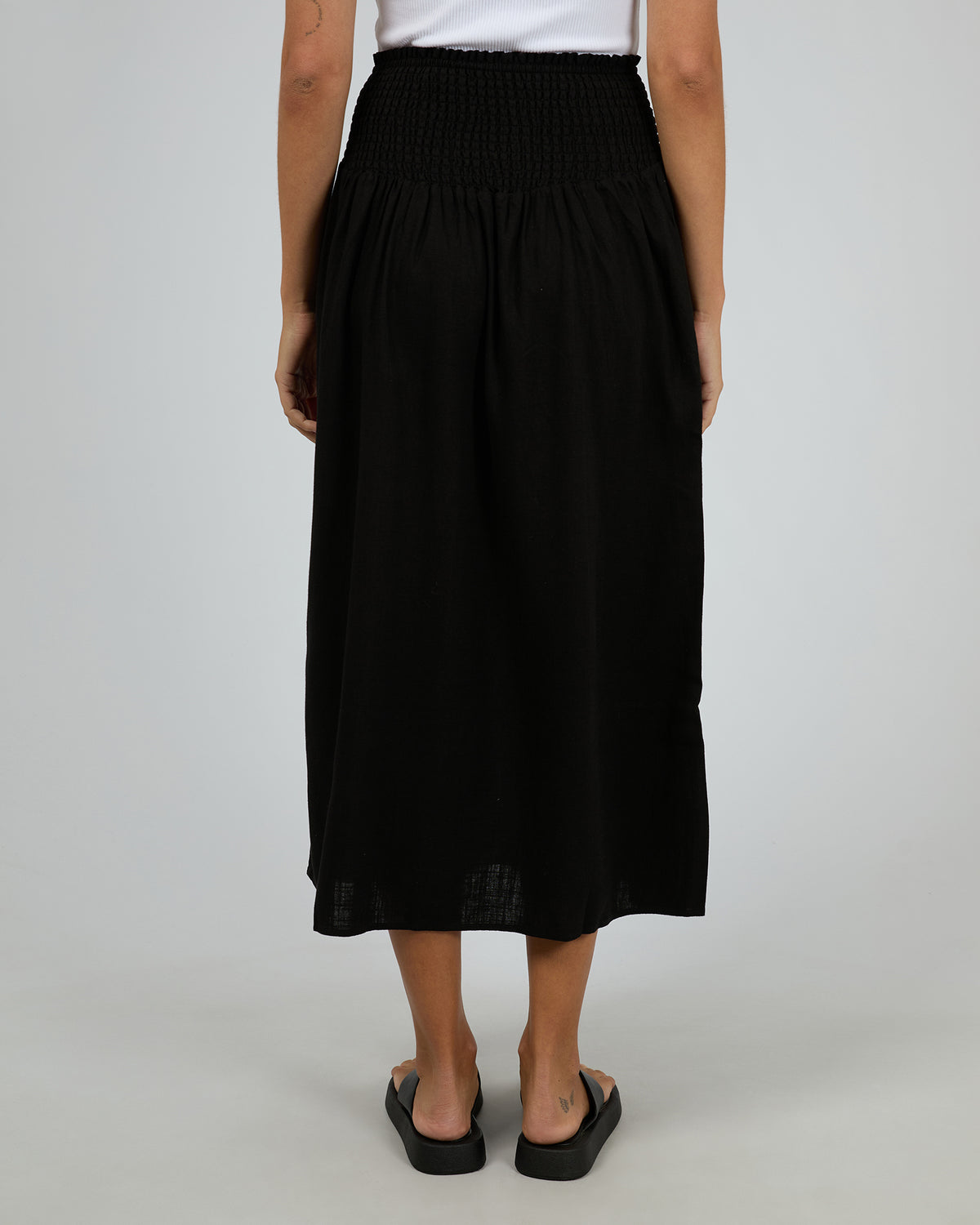 Luxe Linen Shirred Maxi Skirt Black