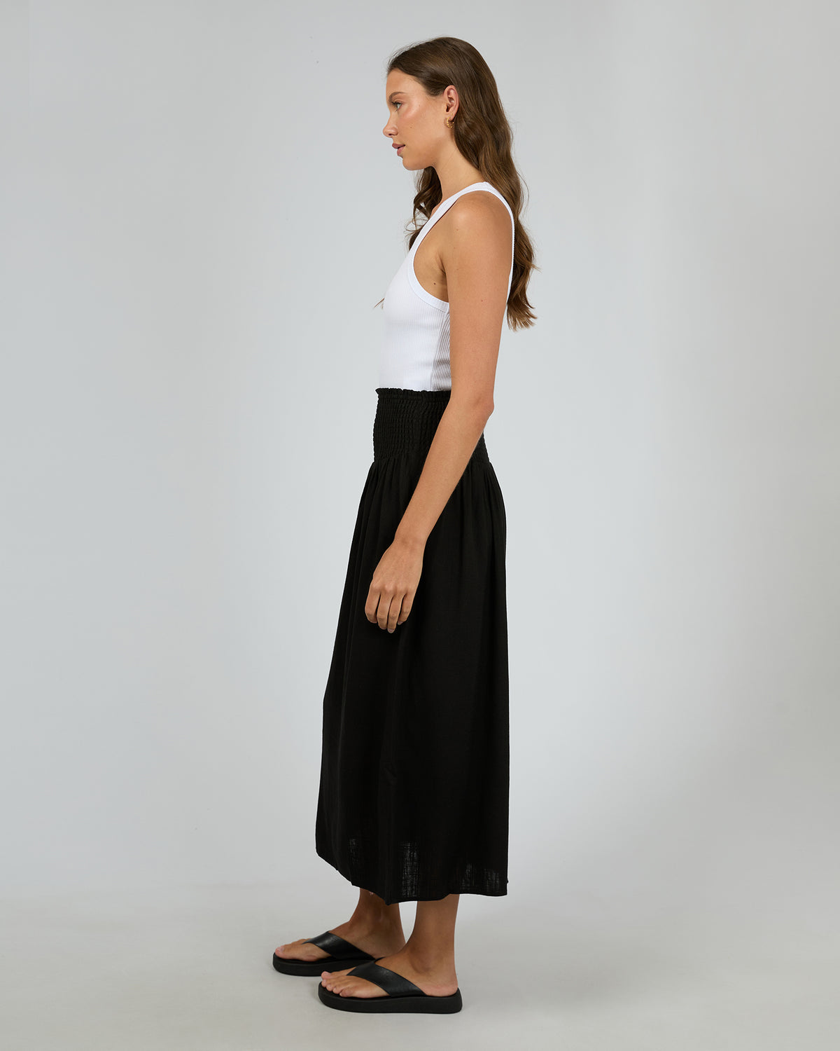 Luxe Linen Shirred Maxi Skirt Black