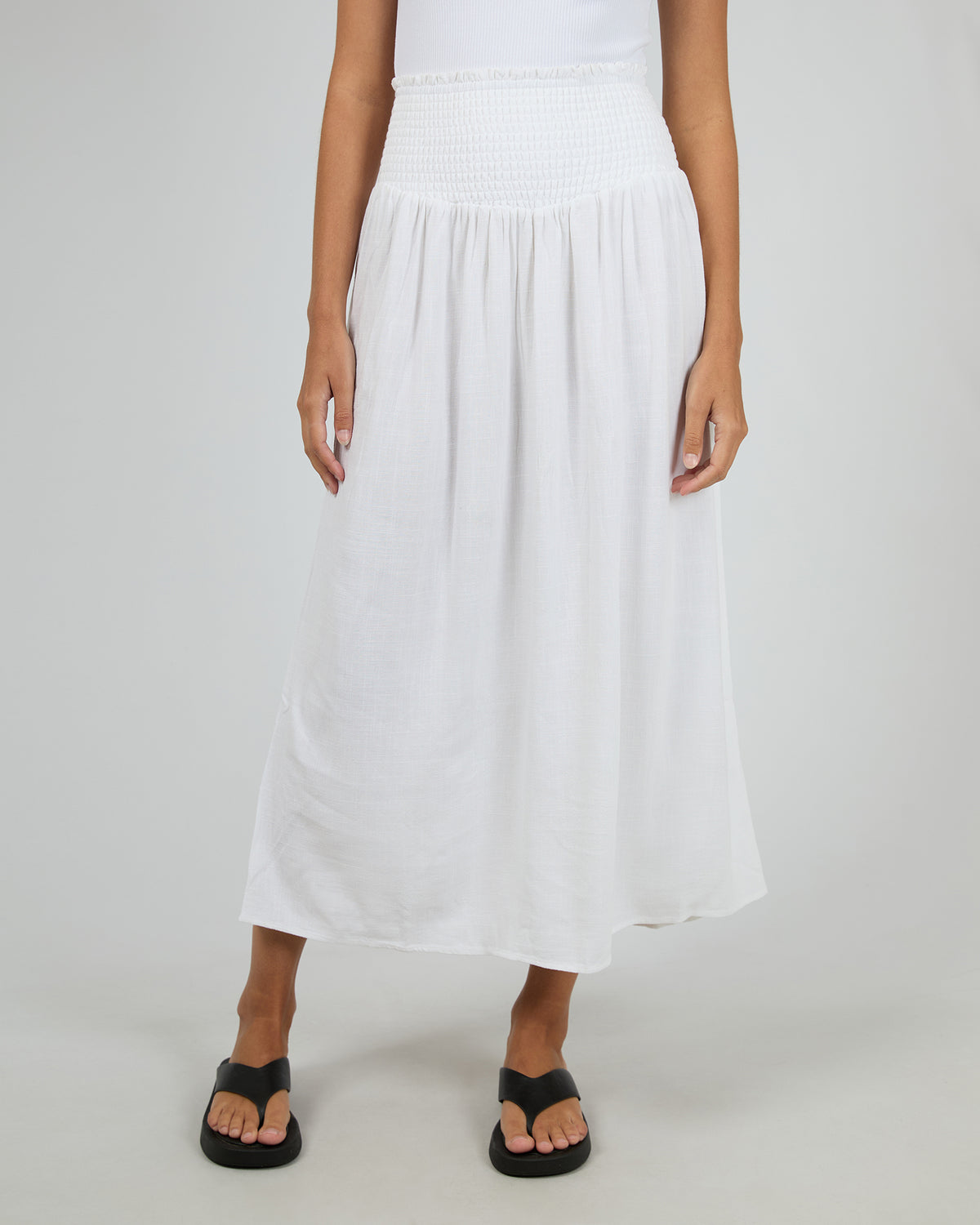 Luxe Linen Shirred Maxi Skirt Vintage White