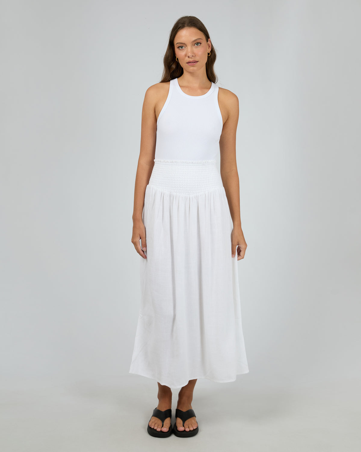 Luxe Linen Shirred Maxi Skirt Vintage White