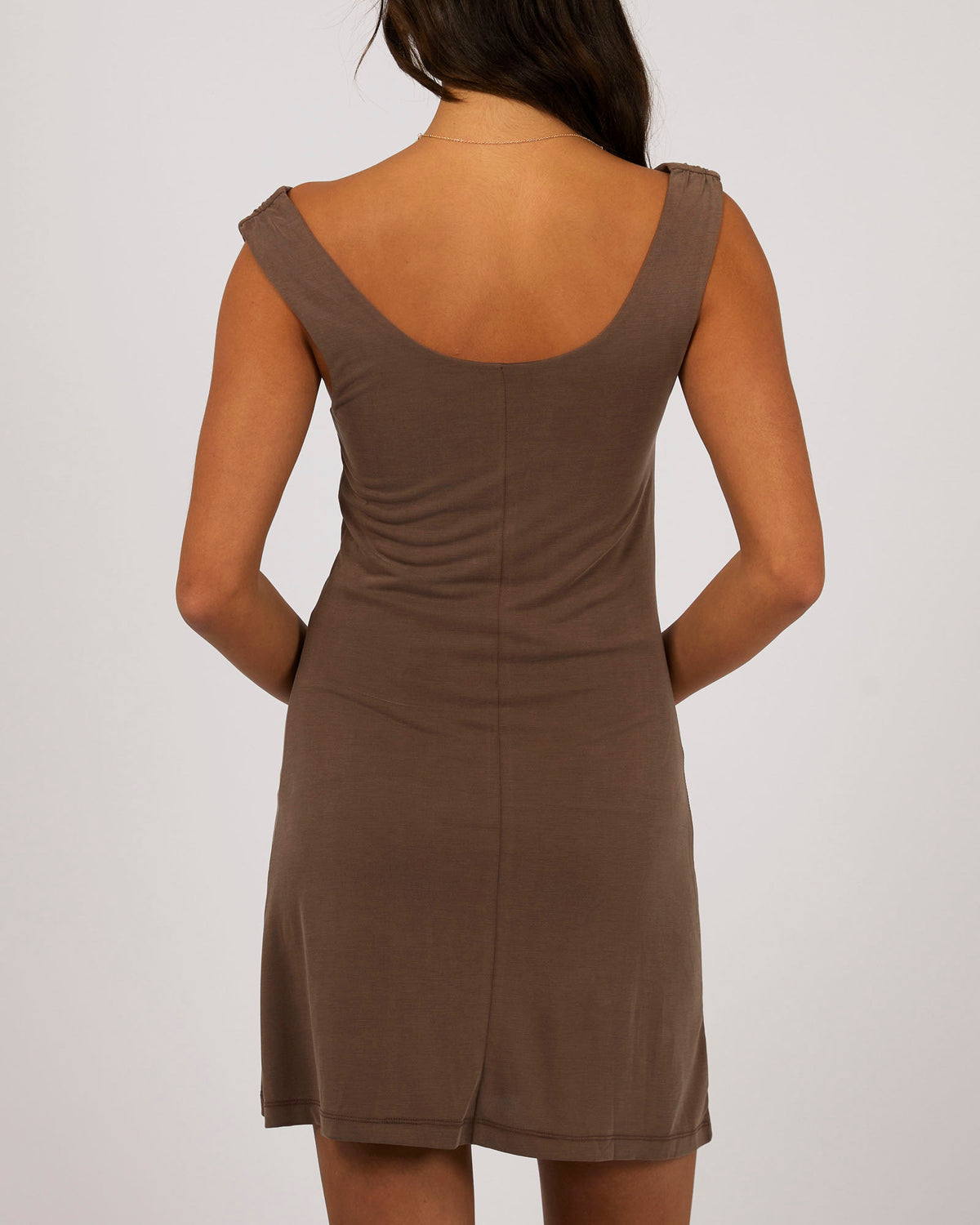 Luxe Cowl Neck Mini Dress Brown