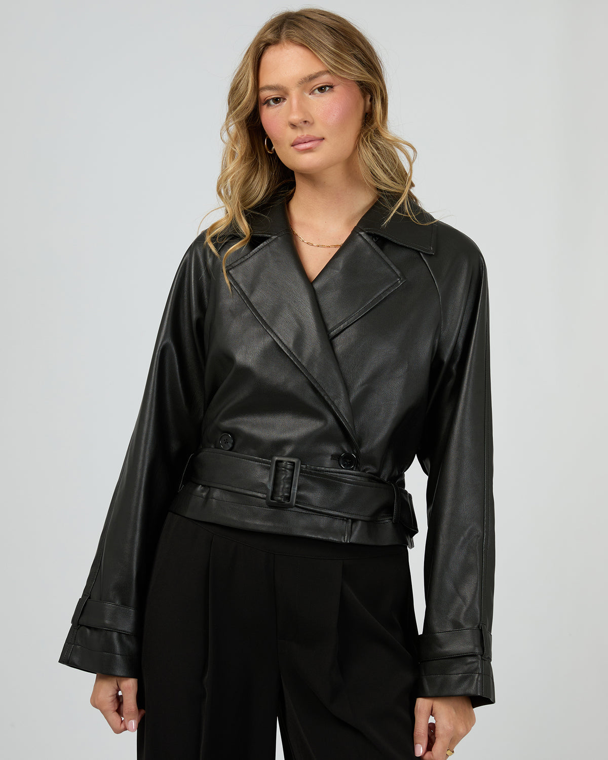 Margo Crop Trench Coat Black