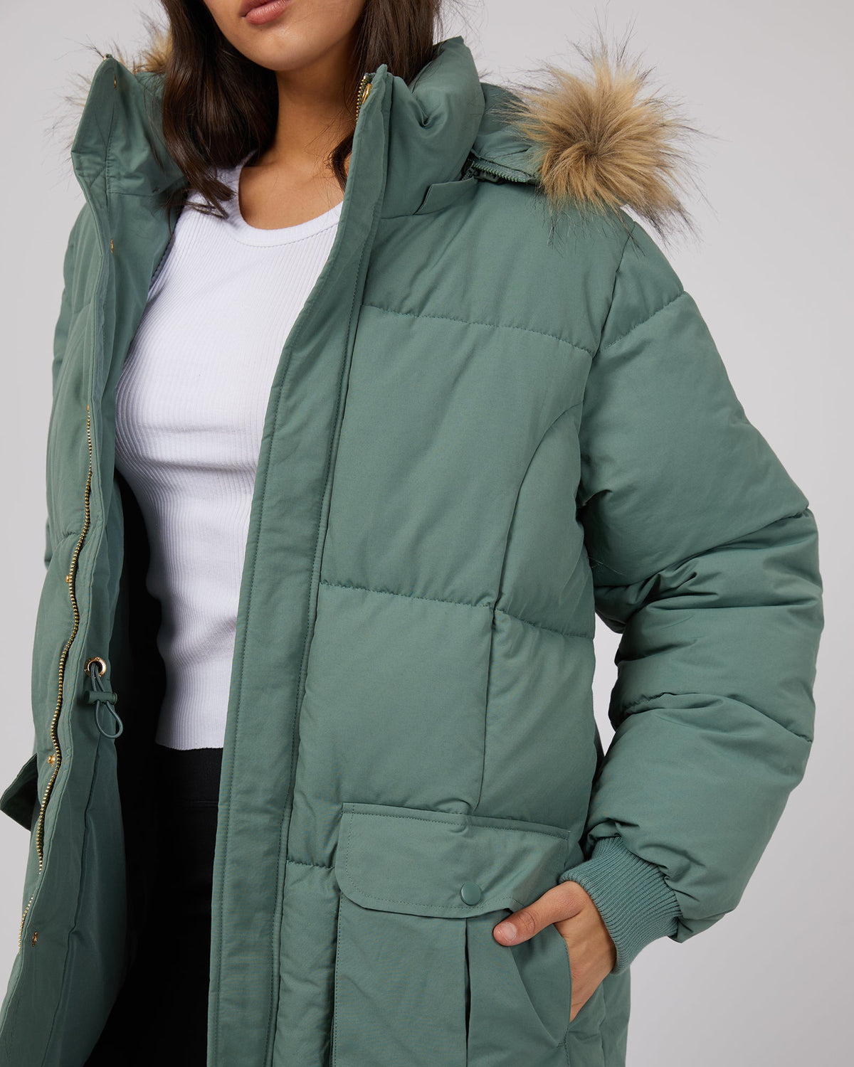 All About Eve-Active Fur Longline Puffer Green-Edge Clothing