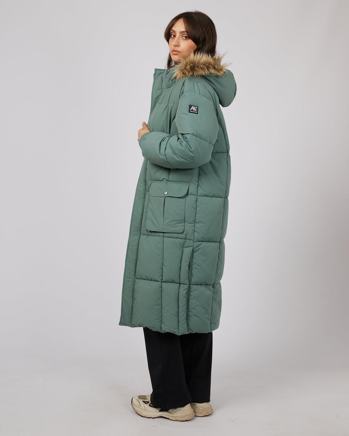 All About Eve-Active Fur Longline Puffer Green-Edge Clothing