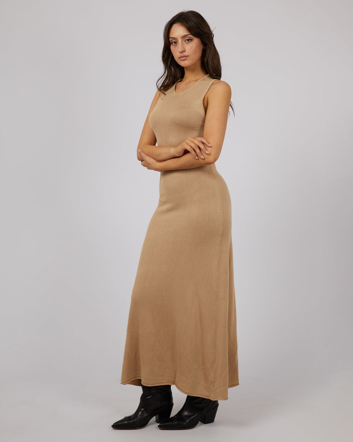 All About Eve-Eve Knit Maxi Tank Dress Oatmeal-Edge Clothing