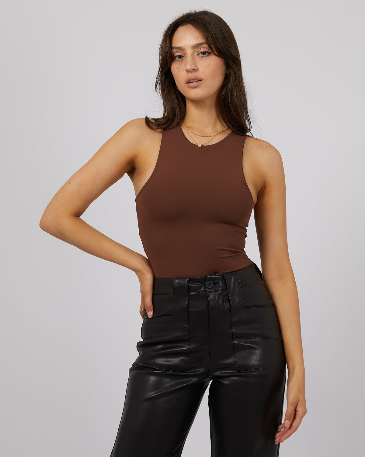 All About Eve-Eve Staple Bodysuit Brown-Edge Clothing