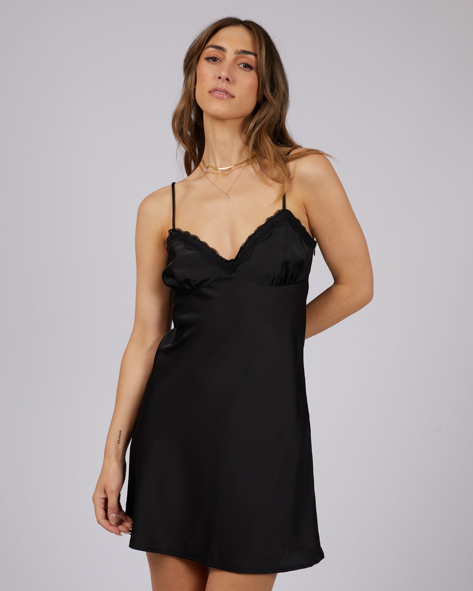 Black Satin Slip Mini Dress – Gabi Swimwear