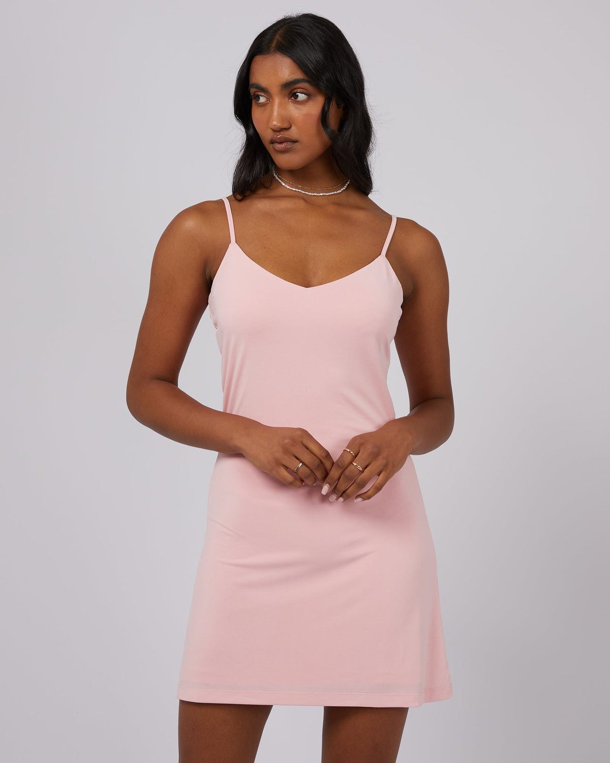 Jorge-Luxe V Neck Mini Dress Pink-Edge Clothing