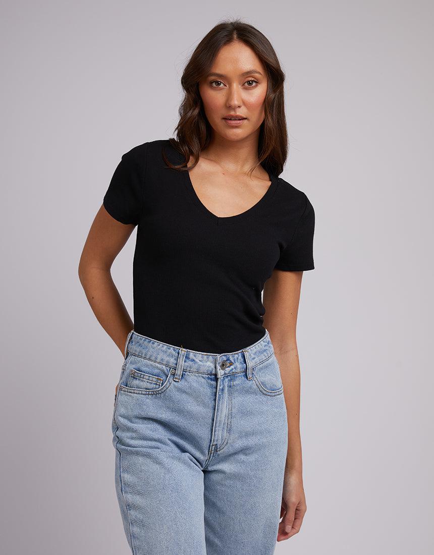 Silent Theory Ladies-Lily V-neck Tee Black-Edge Clothing