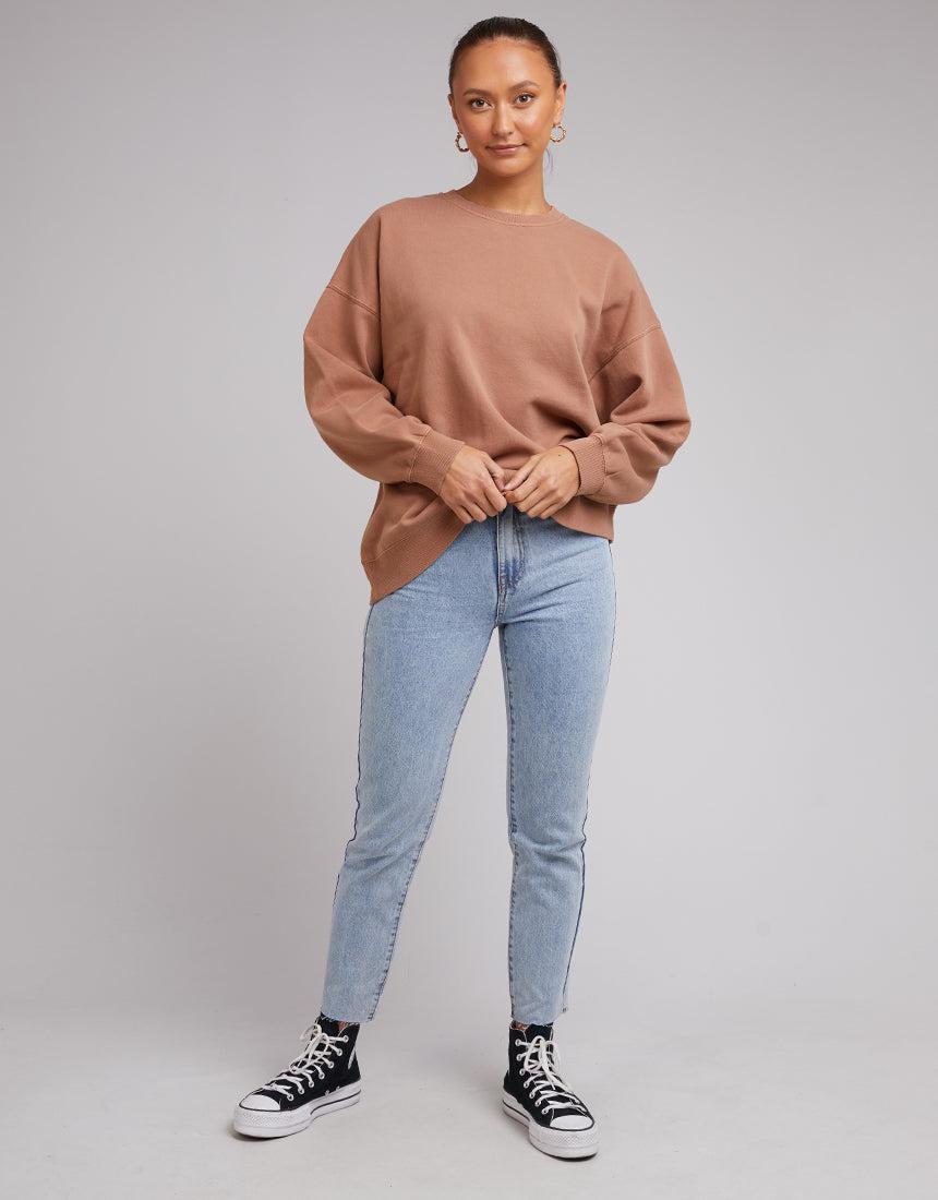 tan oversized crew neck