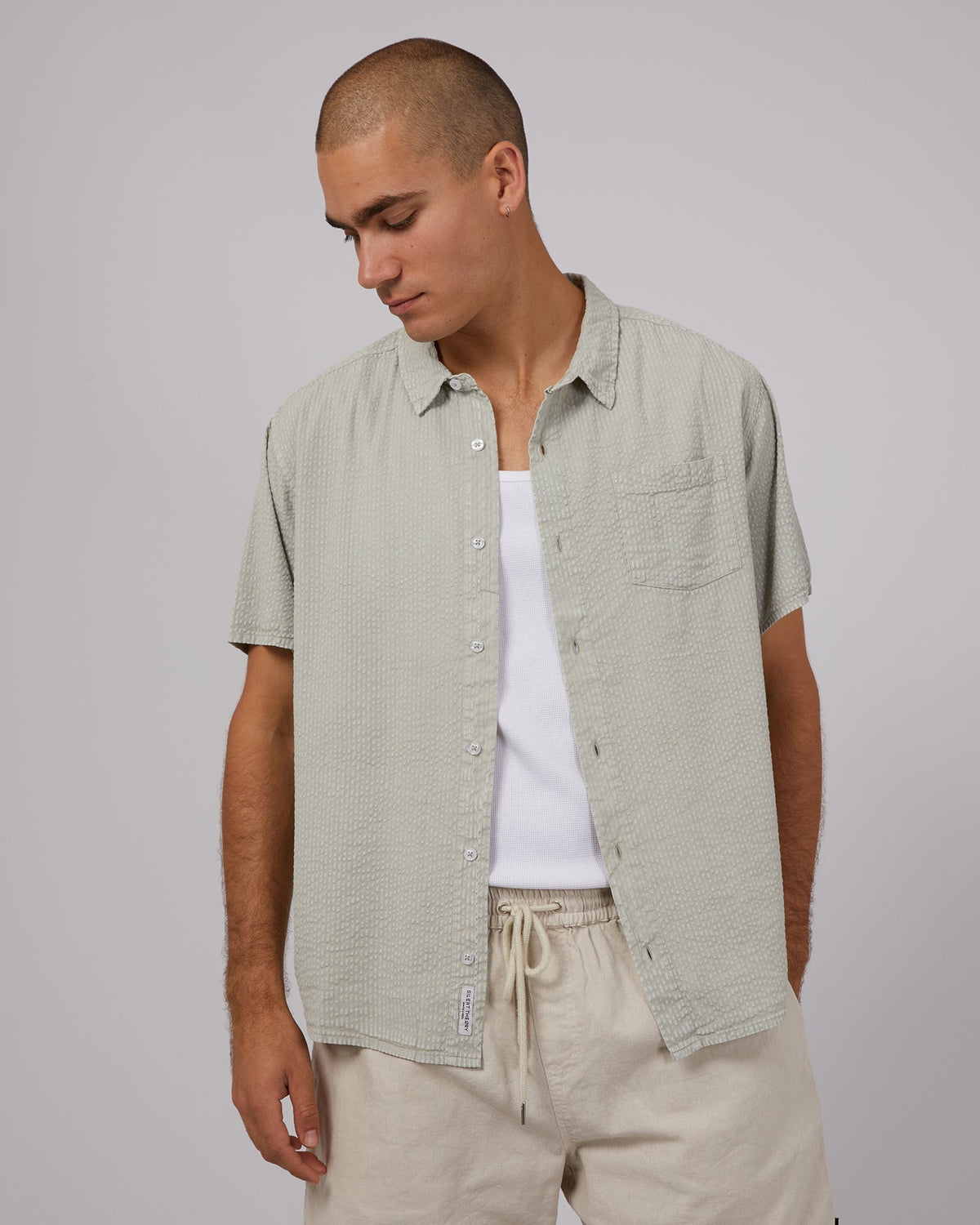 Silent Theory-Seersucker Shirt Olive-Edge Clothing