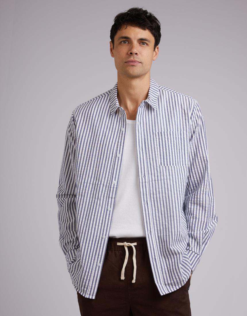 Silent Theory-Stripe Ls Shirt White-Edge Clothing