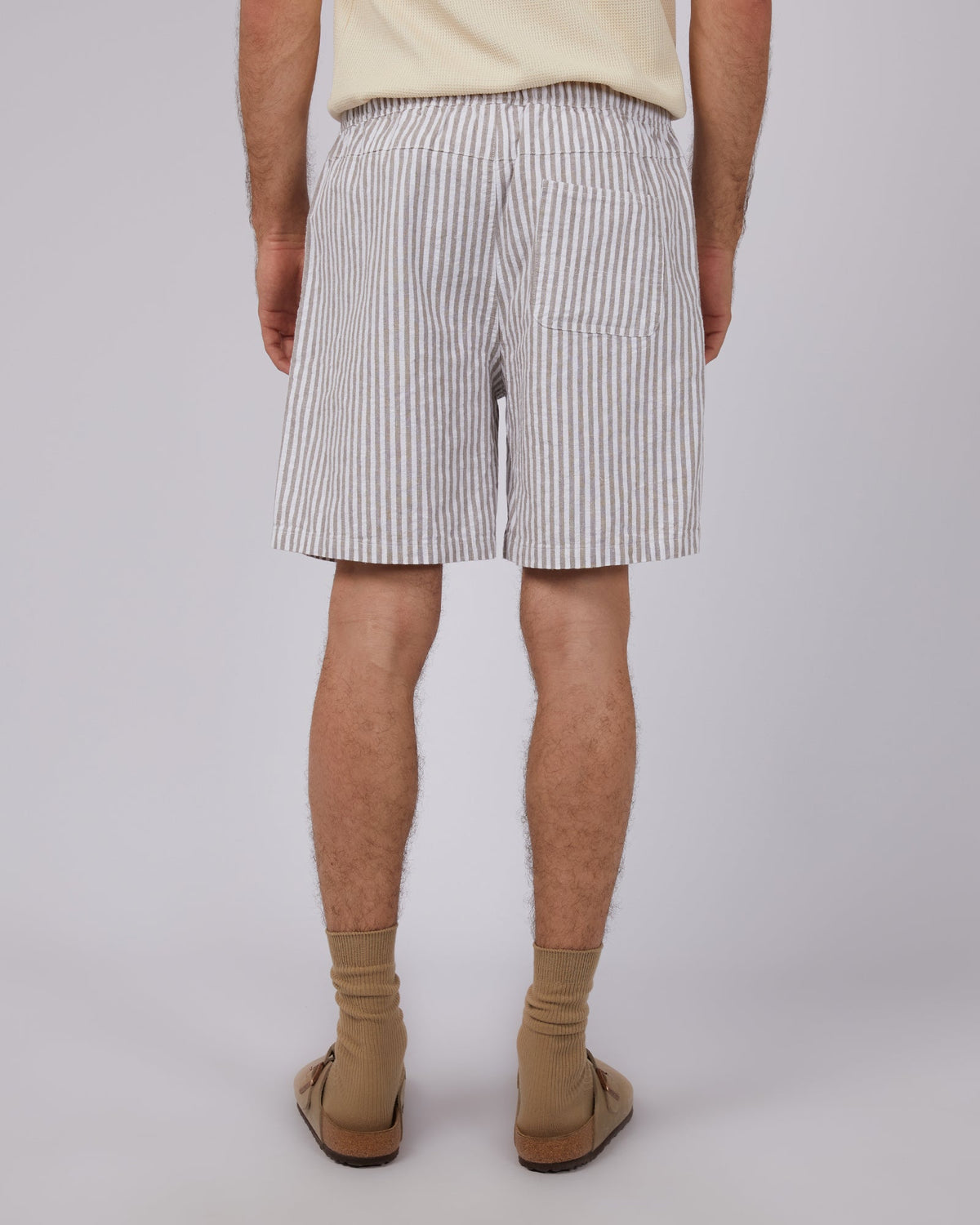 Silent Theory-Striped Linen Short Tan-Edge Clothing