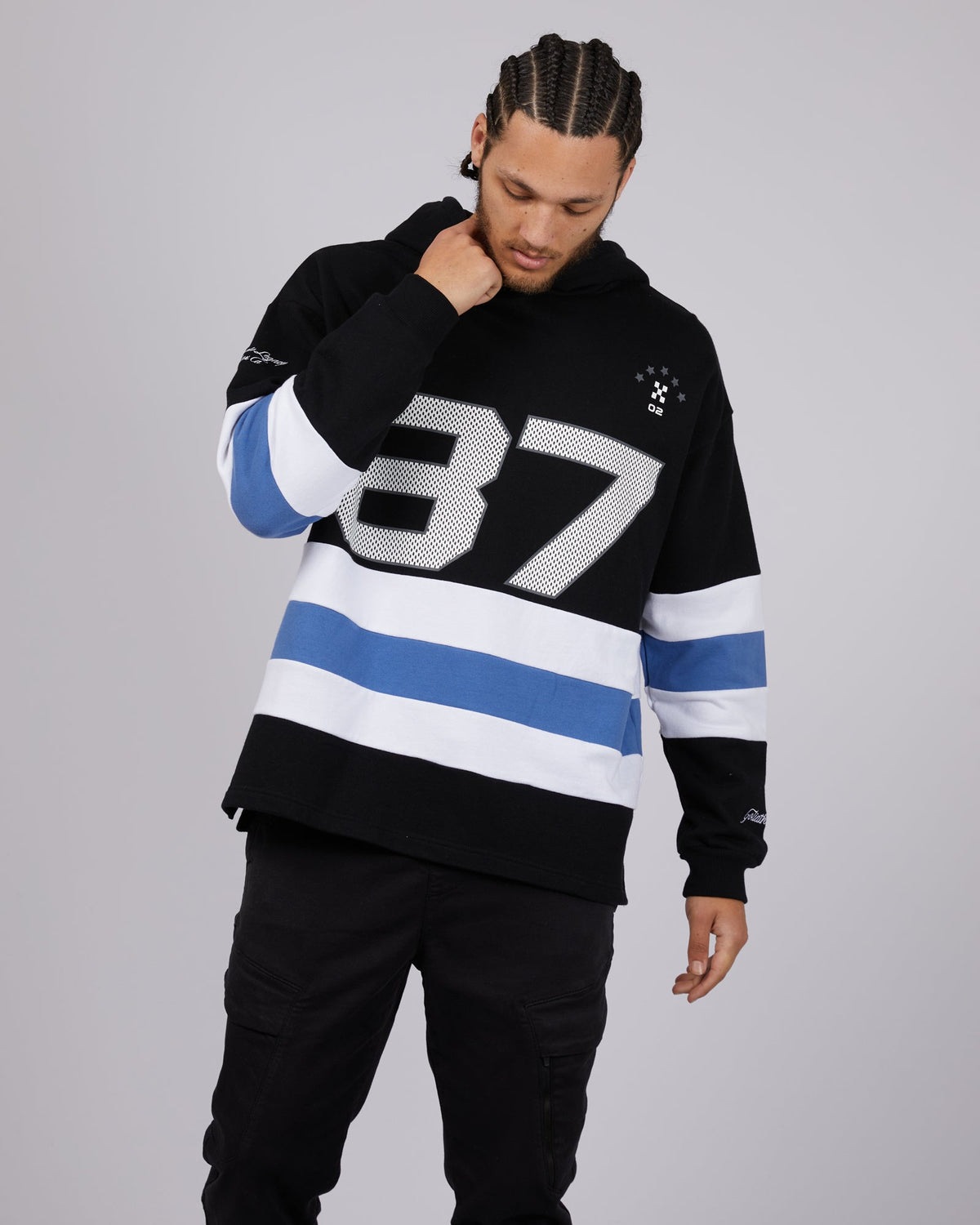 St. Goliath-Blue Line Hoodie Black-Edge Clothing