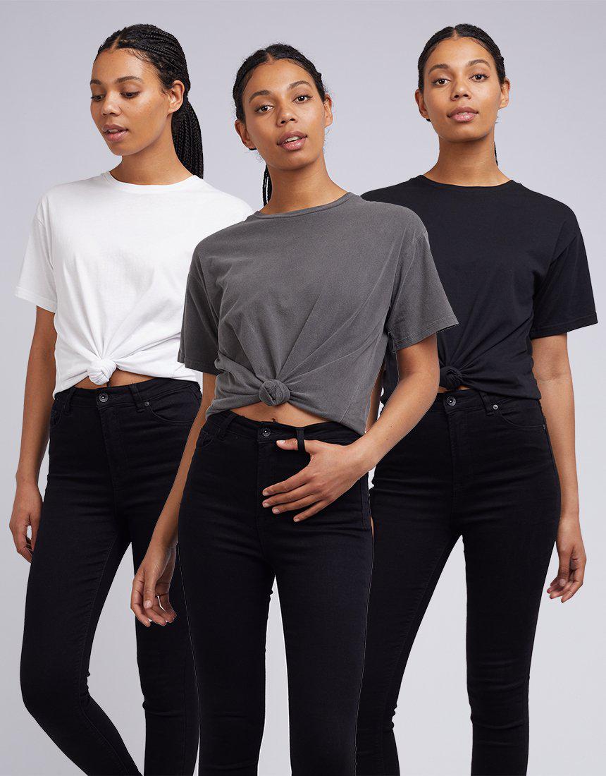 Silent Theory Ladies-Downtown Tie Tee 3Pk Wht/blk/char White/black/char-Edge Clothing